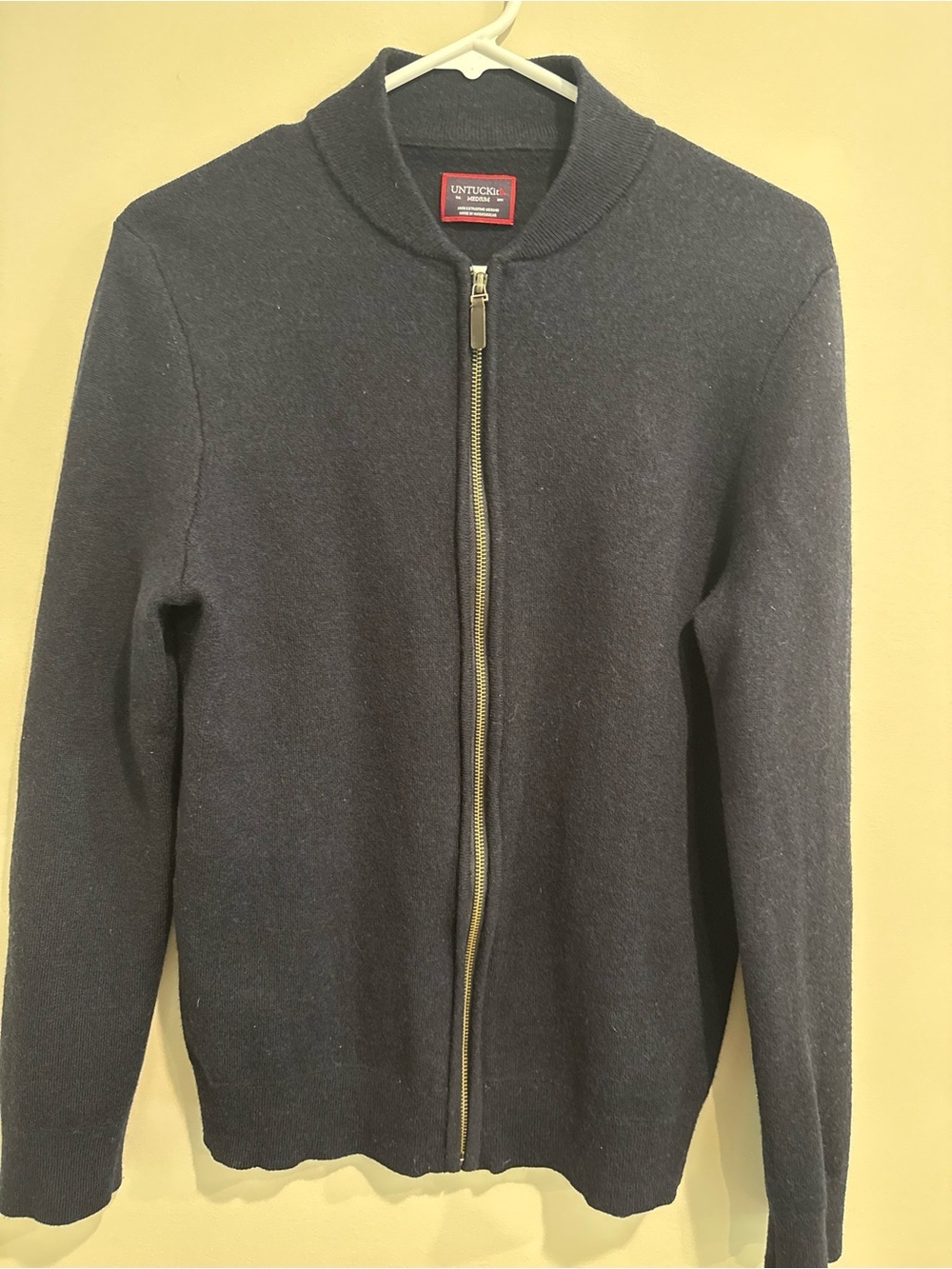 UNTUCKit Men's Navy Full-Zip Knit Bomber Sweater